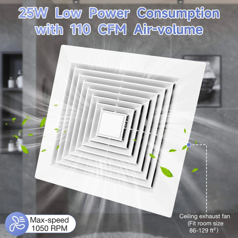 Ultra Quiet Bathroom Ceiling Exhaust Fan For Home Use 110 CFM 1.0 Sones 40 dB Fits 9.1 By 9.1 Inch Housing installed view