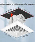 Ultra Quiet Ceiling Bathroom Exhaust Fan With 110 CFM And One Point Zero Sones For Quiet Moisture And Odor Removal Energy Saving 12 Inch Plastic Panel Shower Vent 4 Inch Duct And Ten By Ten Mounting Hole No Fuss Easy Install showing dimensions.