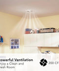 High Performance Ceiling Exhaust Fan 200 CFM 8.5 Sones White Vertical Discharge installed in a laundry room ceiling