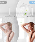 Ultra Quiet Ceiling Bathroom Exhaust Fan With 110 CFM And One Point Zero Sones For Quiet Moisture And Odor Removal Energy Saving 12 Inch Plastic Panel Shower Vent 4 Inch Duct And Ten By Ten Mounting Hole No Fuss Easy Install comparison before and after installation in shower