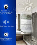 On-Demand Pick-A-Flow Ceiling Mount Exhaust Fan With 110 130 150 CFM, Customizable Airflow Selector For Bathrooms, Laundry Rooms, Sun Rooms, Basements Or Garages, Supports Up To 3 Add-On Modules, FV-1115VK3 Panasonic installed in modern bathroom ceiling