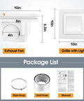 Package contents of Super Quiet Ceiling Mount Bath Exhaust Fan With Light 110 CFM 1 Sones 4 Inch Duct Shower Vent And LED Light