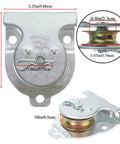 Ceiling Mount Single Pulley 1-1/2 Inch Wall Mount Pulley Ceiling Pulley for 3/8" Wire or Rope, showing dimensions and zinc-plated finish