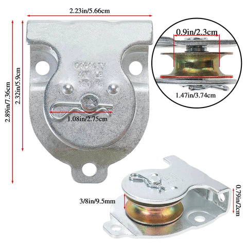 Ceiling Mount Single Pulley 1-1/2 Inch Wall Mount Pulley Ceiling Pulley for 3/8" Wire or Rope, showing dimensions and zinc-plated finish