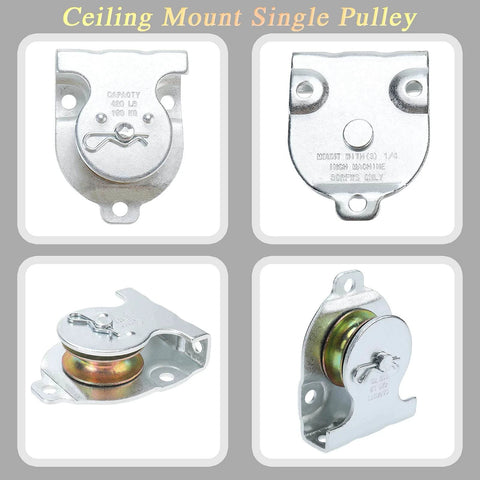 Ceiling Mount Single Pulley 1-1/2 Inch Wall Mount Pulley Ceiling Pulley for 3/8" Wire or Rope, Pack of 6, zinc-plated iron