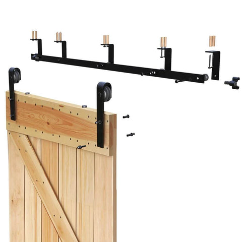 Five Foot Ceiling Mounted Sliding Barn Door Hardware Kit For Wooden Doors with 60 Inch Rail and Roller Bracket Accessory