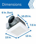 WhisperQuiet Ceiling Vent Fan With SmartFlow DC Motor For Bathrooms And Laundry Rooms 110 130 150 CFM top view dimensions