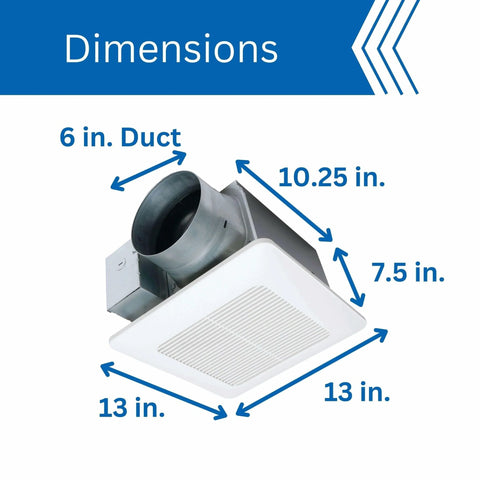 WhisperQuiet Ceiling Vent Fan With SmartFlow DC Motor For Bathrooms And Laundry Rooms 110 130 150 CFM top view dimensions