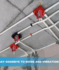 Two Pack Ceiling Spring Vibration Isolators dampen shocks from HVAC equipment, installed on ceiling with white pipes.