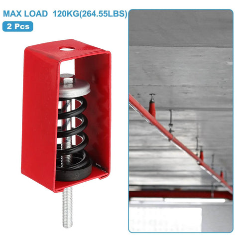 Two Pack Ceiling Spring Vibration Isolators Dampen Shocks From HVAC Equipment with steel-rubber construction, installed view