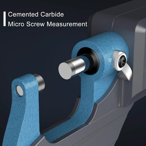 Close-up of Digital Micrometer 0 To 1 Inch And 0 To 25 Mm With Large LCD Display 0.00005 Inch showcasing carbide micro screw measurement feature.