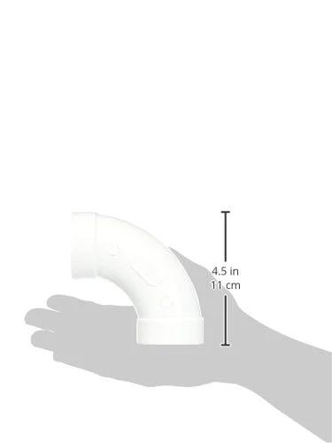 Central Vacuum 2 Inch PVC 90 Degree Sweep Fitting White Elbow held in hand for size reference