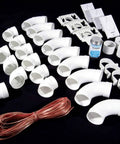 Complete Central Vacuum Fittings Kit With 3 Low Voltage Inlets Excluding Pipes For Universal 2 Inch PVC Piping System components shown