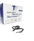 Stretch Hose For Central Vacuum System 6 To 30 Feet With Swivel Grip And Cuff Black Replacement Part next to packaging box