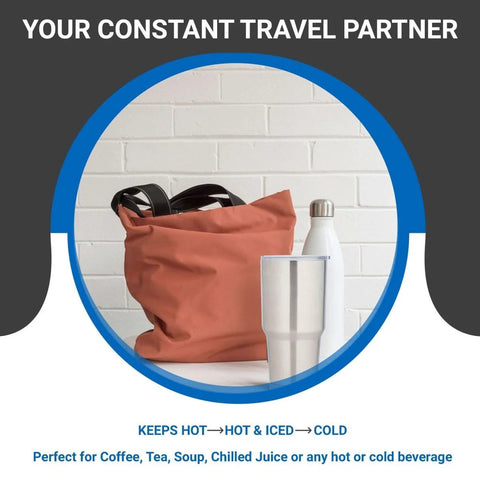 Ceramic Interior 30oz Wine Tumbler With Lid Double Wall Vacuum Insulated For Cold Or Hot Drinks next to an orange bag