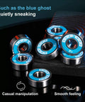 Ceramic 608RS Skateboard Bearings With Chrome Steel Balls ABEC Precision High Speed Low Friction Pro Longboard And Quad Skate Bearings For Inline Skates Scooters And Spinners 8 Pack Blue shown close-up