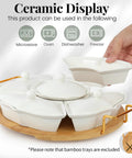 Ceramic Lazy Susan Party Serving Tray With Divided Sections For Appetizers Fruits Veggies And Dip Rotating Serving Tray Set