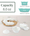 Diagram of Ceramic Lazy Susan Party Serving Tray With Divided Sections showing dimensions and bowl capacity.