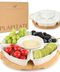 Ceramic Lazy Susan Party Serving Tray With Divided Sections For Appetizers Fruits Veggies And Dip Rotating Serving Tray Set For Entertaining