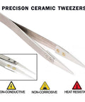 Ceramic Tip Tweezers For Precision Electrical Work With Non Conductive Ceramic Tips, Stainless Steel Build, Heat Resistant, Anti Magnetic.