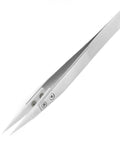 Ceramic Tip Tweezers For Precision Electrical Work With Non Conductive Ceramic Tips, Stainless Steel Build, Heat Resistant, Anti Magnetic, Durable And DIY Friendly Silver, side view.