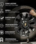 Applying Cerakote Rapid Ceramic Tire Coat Showroom New Tire Shine on SUV tire with foam pad for deep black finish and lasting shine