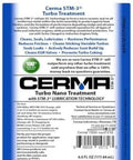 Product label for STM3 Turbo Treatment Ceramic Protection For Turbochargers Reduces Coking And Bushing Wear While Stabilizing Harmonic Instability Delivers Faster Spool Up After Engine Treatment Made In USA 2 Oz