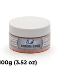 Cerium Oxide Glass Polish Pro restores clarity by repairing light defects on glass surfaces, shown in a 100g jar display.