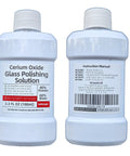 Front and back view of Cerium Oxide Glass Polishing Solution 100 ml bottle with forty percent cerium oxide content.