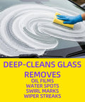 Person cleaning car windshield with sponge using Cerium Oxide Glass Polishing Solution 100 Ml Bottle With Forty Percent Cerium Oxide Fast Cut Water Based Glass Polish Removes Scratches Water Stains And Oxide Films From Glass And Other Hard Surfaces Ideal For Automotive And Home Glass Care.