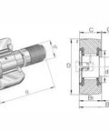 Technical drawing of CF10-1UUR Cam Follower Needle Roller Bearing 10x26x36mm showing dimensions and threaded stud design.