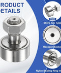 Cam Follower Track Runner Bearing CF12 KR30 304 Stainless Steel Needle Roller, M12 Hex Socket, Micro-Arc Type