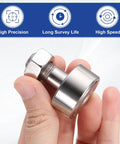 Hand holding Heavy Duty Cam Follower Track Runner Bearing Set 2 Pack CF12 KR30 X 304 Stainless Steel Needle Roller