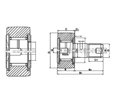Technical diagram of CF18 40mm Cam Follower Needle Roller Bearing, showing dimensions and construction details