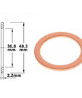 CF35 copper gasket for vacuum systems with dimensions 36.8mm x 48.3mm x 2.2mm for laboratory use.