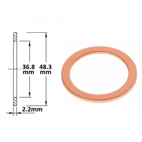 CF35 copper gasket for vacuum systems with dimensions 36.8mm x 48.3mm x 2.2mm for laboratory use.