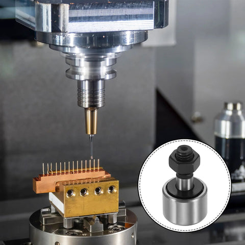 Durable 4 Pack CF5 KR13 Needle Roller Bearings With 13mm Roller Diameter And 10mm Width For Bolt Type Track Runner Guide Rails Used In 12D Printer Machinery Tools M5 X 0.8 Thread 7.5mm Length, 23mm Overall Length, GCr15 Steel Cage PATIKIL next to CNC machine setup.