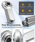 CF6 rod end bearing heim joint kit, 3/8 inch bore with 3/8-24 right hand female thread, stainless steel finish, various views