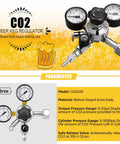 CGA-320 Keg Regulator with Quick Disconnect, adjustable pressure knob, gauges, safety relief valve, brass body, home kegerators