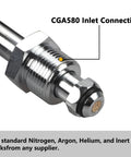 Close-up of CGA-580 inlet connection for Dual Gauge Nitrogen Regulator For Draft Beer CGA-580 With Pressure Release Valve Red Gas Line.