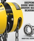 1 Ton Hand Chain Hoist Chain Block With 2 Heavy Duty Hooks 10 Ft Lift 2200 Lbs Capacity showing guide wheel and ball bearings