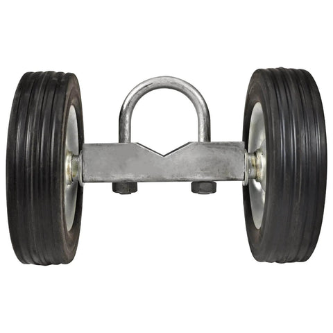 Rolling Gate Hardware Kit for Chain Link Sliding Gates Includes 6 Inch Double Wheel Carrier close-up