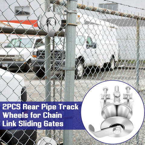 2 Pack Sliding Gate Rollers For Chain Link Gates, Rear Pipe Track Wheels Installed on Fence with 1-7/8 in Frame and 1-5/8 in Pipe Track