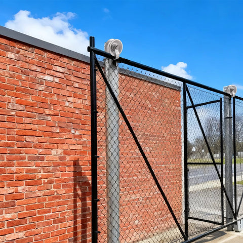 5 Inch Galvanized Steel Pipe Track Wheel Set For Chain Link Sliding Gates installed on metal frame with track