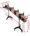 Chain Plate Conveyor Belt For Assembly Line With Height And Speed Adjustable 110V, shown with dimensions and adjustable legs.