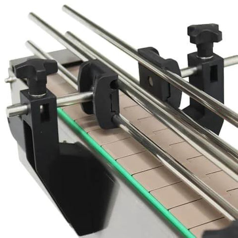 Close-up of adjustable bars on Chain Plate Conveyor Belt For Assembly Line With Height And Speed Adjustable 110V 73.62 Inch By 3.94 Inch
