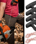 Man using chainsaw in forest, alongside image of 2 Sets Drawstring Ladder Rope With Pull Down Attachment For Access Doors And Garage Openings