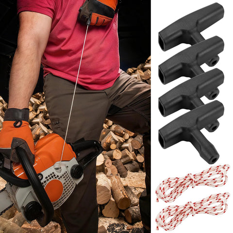 Man using chainsaw in forest, alongside image of 2 Sets Drawstring Ladder Rope With Pull Down Attachment For Access Doors And Garage Openings