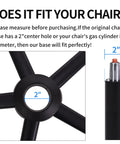 Heavy Duty 28 Inch Metal Base Replacement With 5 Polyurethane Wheels Bell Glides For Office And Gaming Chairs, 2500 Lb Load Capacity, Universal Computer Chair Stool Base, Black, Smooth Quiet 360 Degree Rolling And Floor Friendly with 2 inch center hole