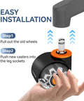 Easy installation guide for 2 Inch Office Chair Wheels Replacement Set Of Five Casters For Carpet Hardwood Floors And Tile 7/16 To 7/8 Inch Stem